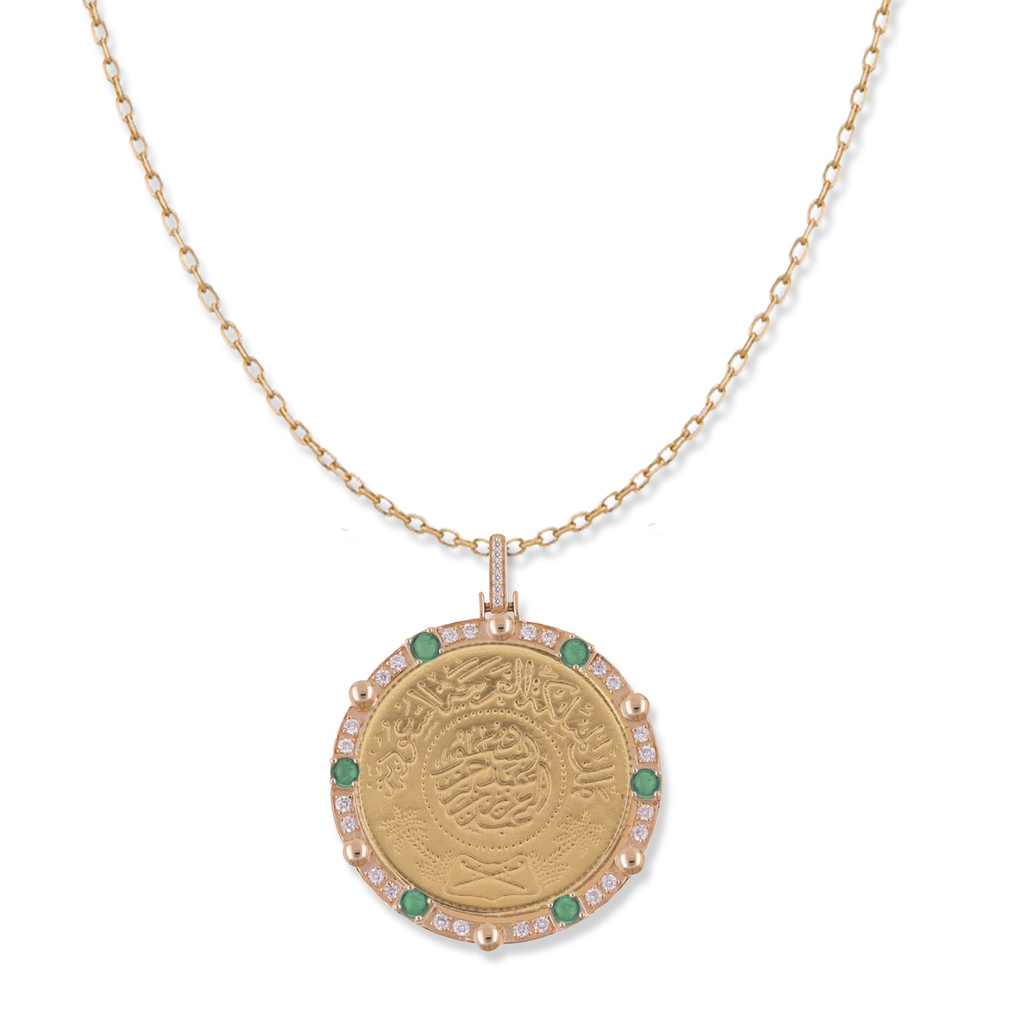 1/2 Beaded Saudi Gold 'Jeneh' Emerald Necklace