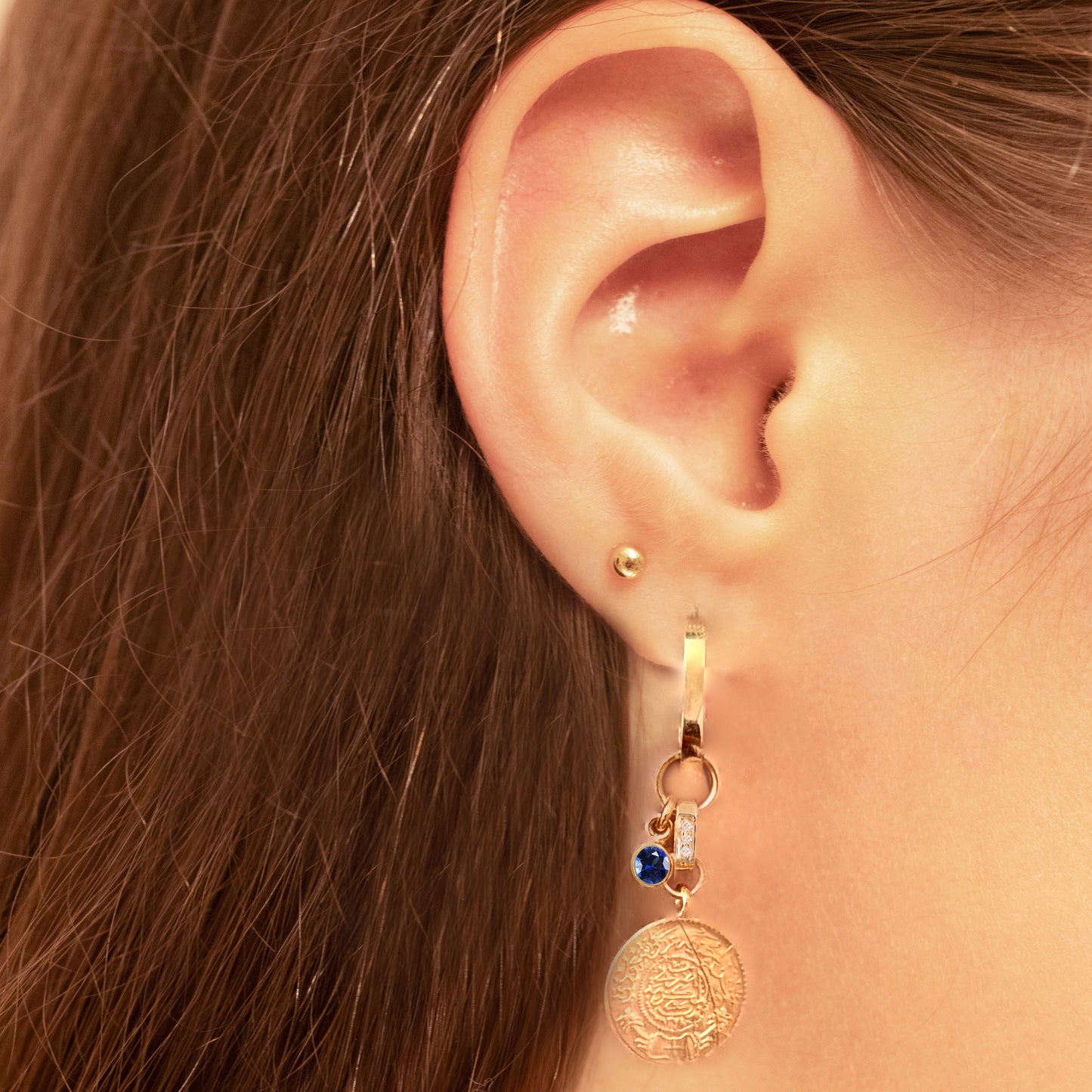 Blue Sapphires saudi gold jeneh charm earrings
