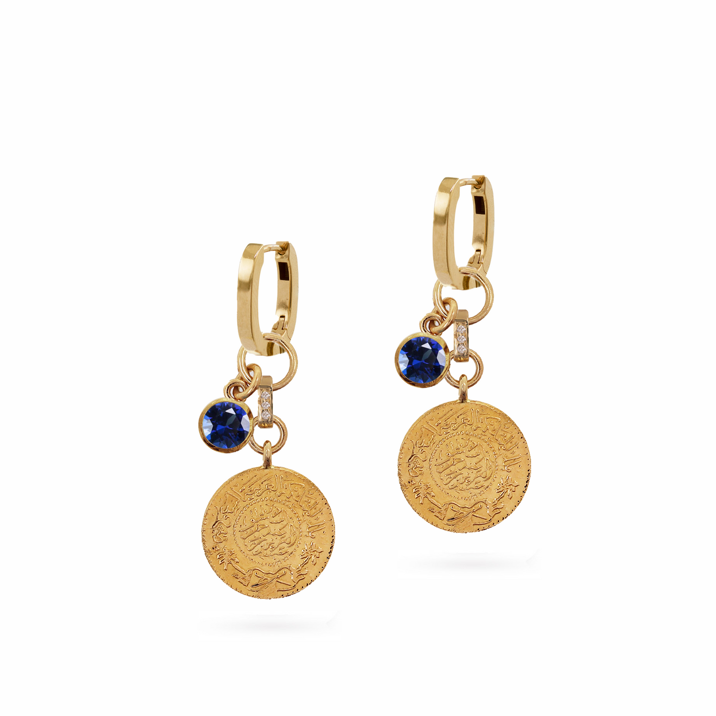 Blue Sapphires saudi gold jeneh charm earrings