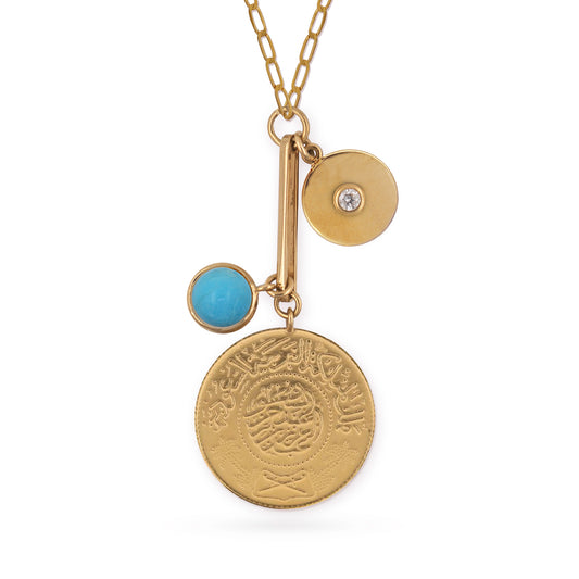 Saudi Gold Jeneh Charm Fairouz Necklace | Large